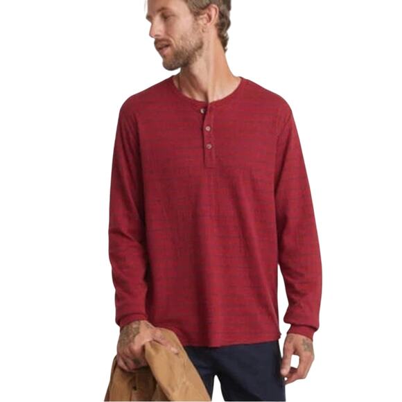 Marine Layer Men's Long Sleeve Henley Shirt Red and Black Stripes Size XL - Picture 1 of 9